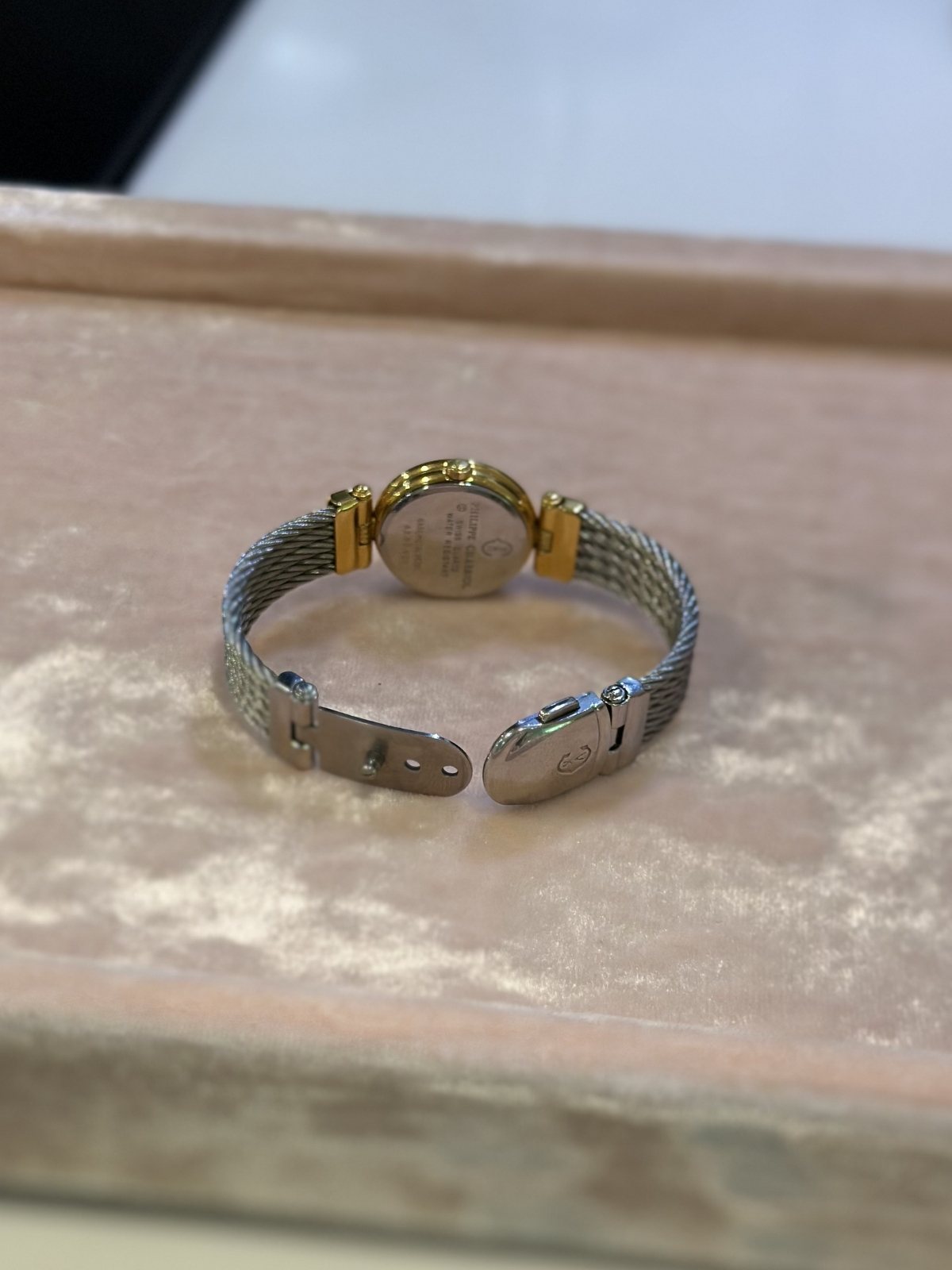 Louise Row Studio featuring Charriol 2-tone watch on tray. Showing back detail and clasp.