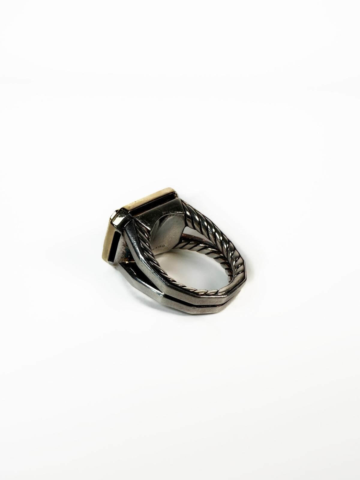 DY Gold ring with a large rectangular citrine gemstone on a white back view