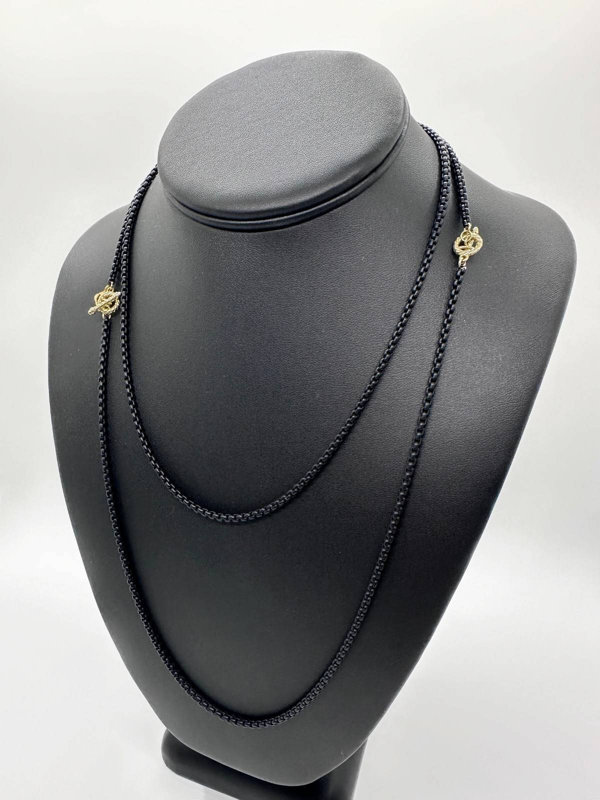 David Yurman Black chain necklace on a black mannequin bust with a white background