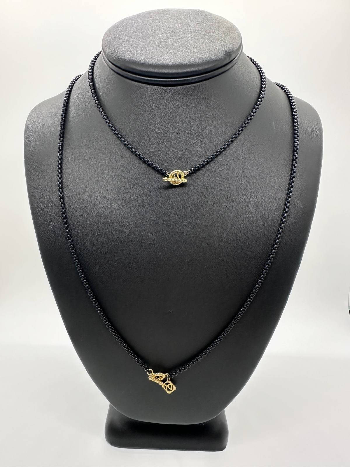 David Yurman Black chain necklace on a black mannequin bust with a white background