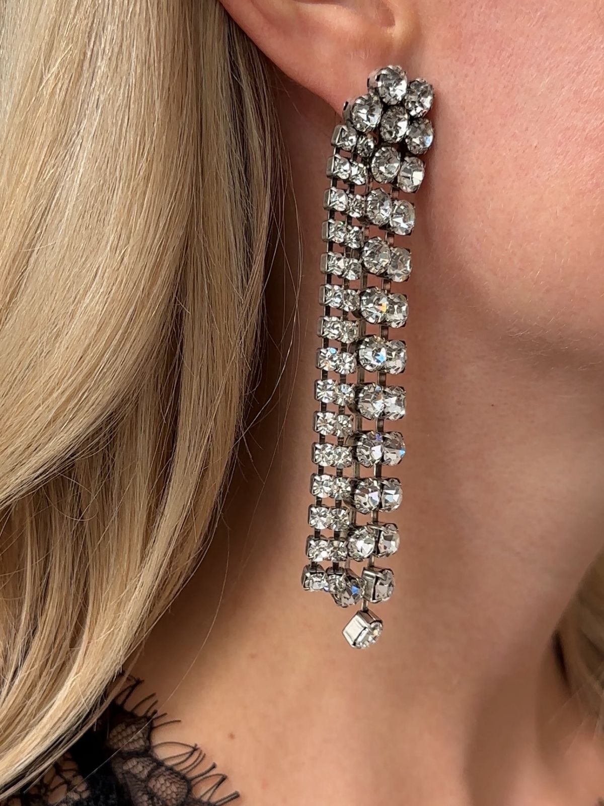 Isabel marant crystal earrings on model side profile