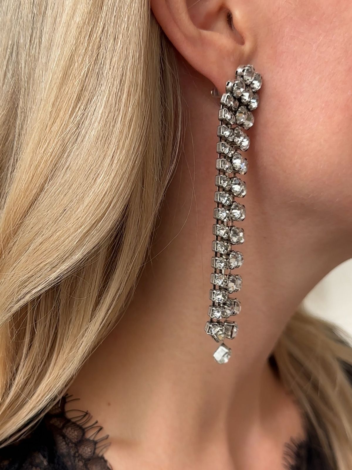 Isabel marant crystal earrings on model side profile