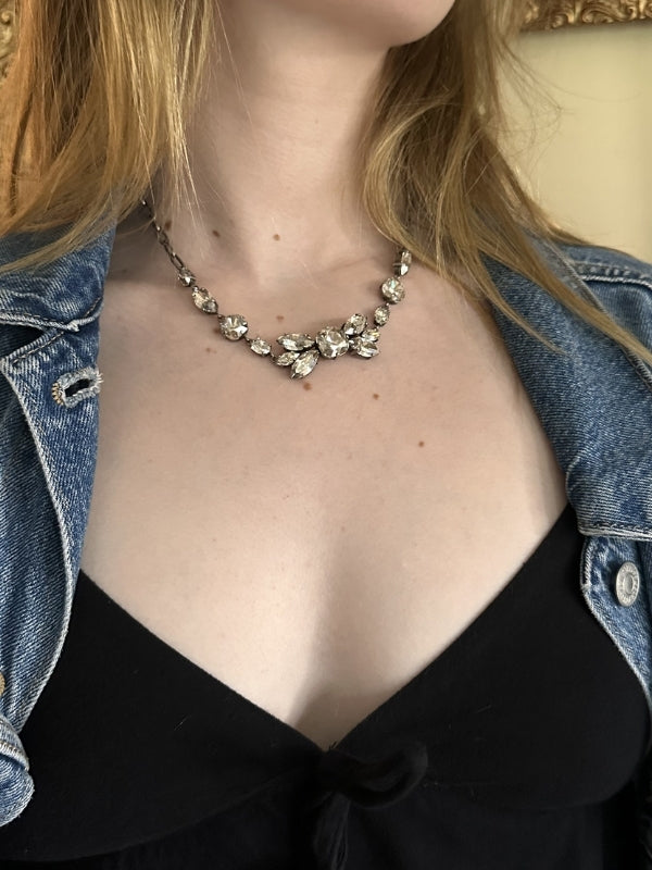 Louise Row Studio Featuring model wearing Isabel Marant necklace in jean jacket .