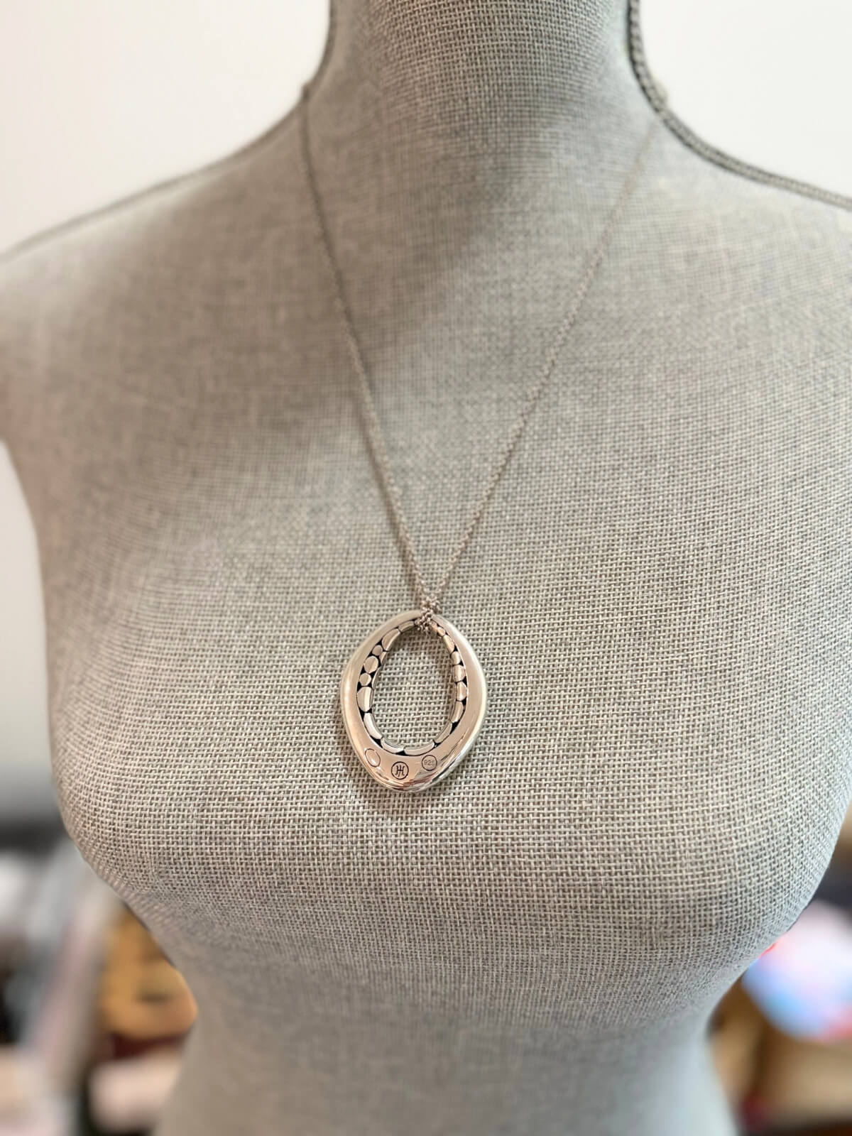 Louise Row featuring John Hardy Kali Dot Pendant in Sterling Silver on Grey Mannequin