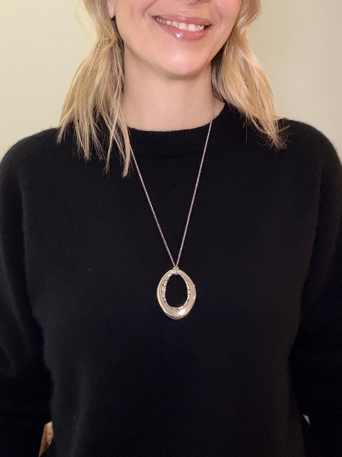 Louise Row featuring John Hardy Kali Dot Pendant in Sterling Silver on model