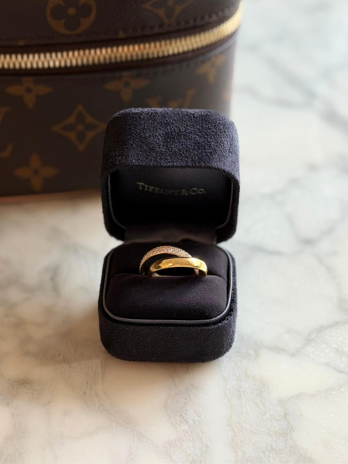 Louise Row featuring TIffany & Co Melody Diamond Ring in box