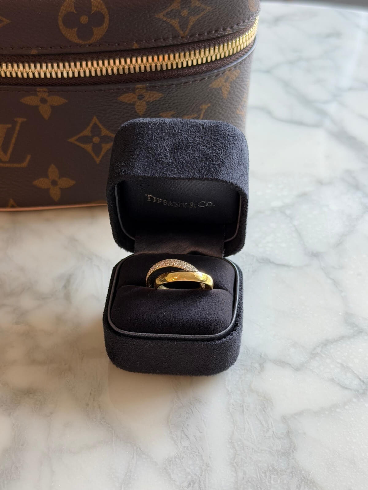 Louise Row featuring TIffany & Co Melody Diamond Ring in box