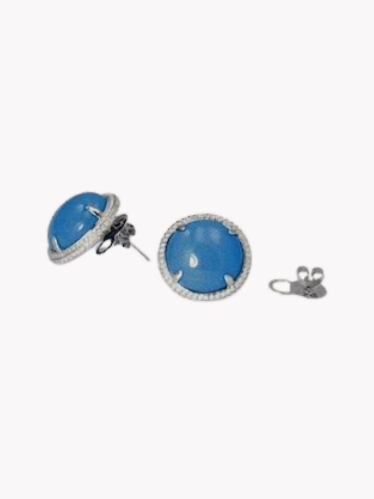 Louise Row Studio featuring Turquoise and Diamond round earrings with diamonds on white background.