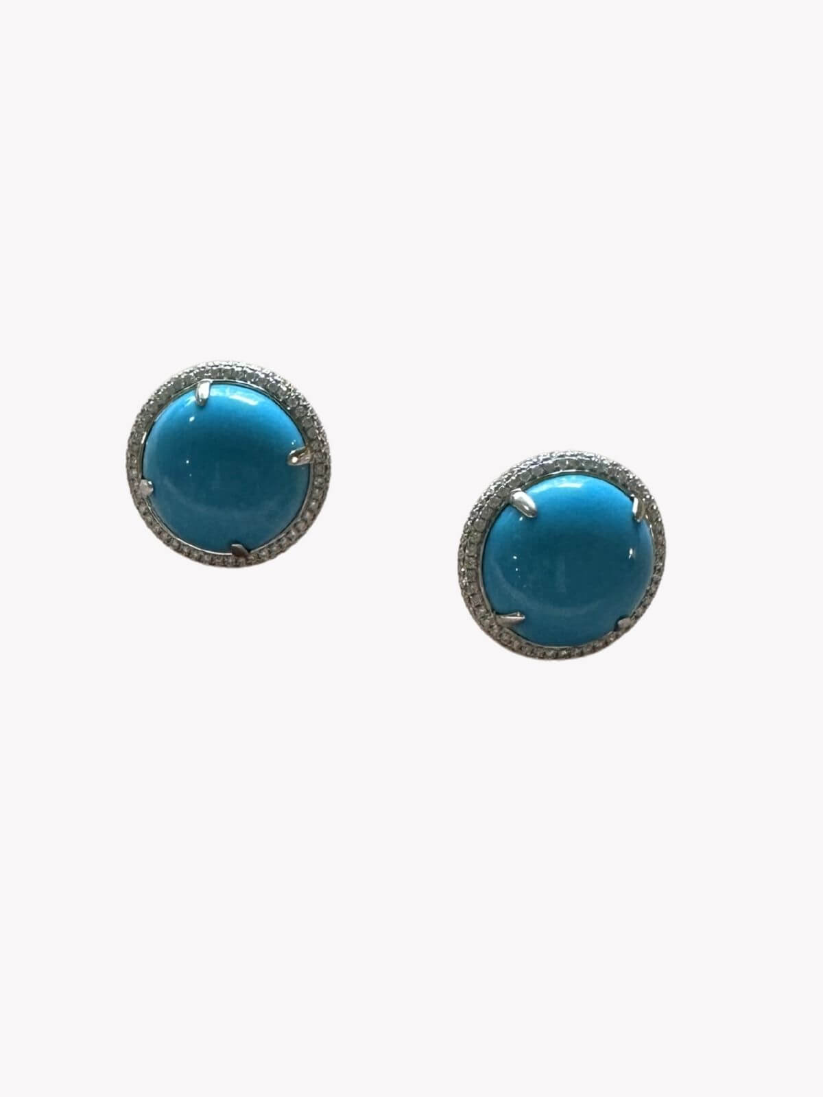 Louise Row Studio featuring Turquoise and Diamond round earrings with diamonds on white background.