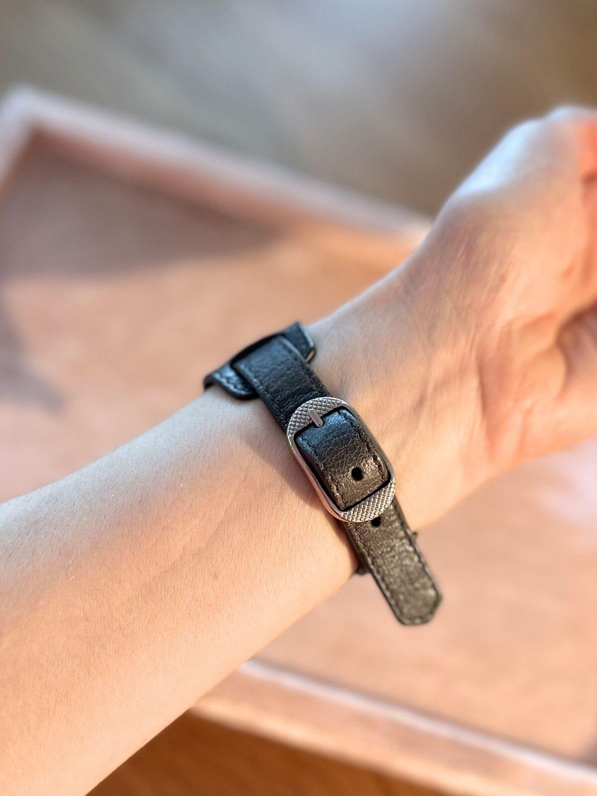 Balenciaga leather bracelet on pink display back side