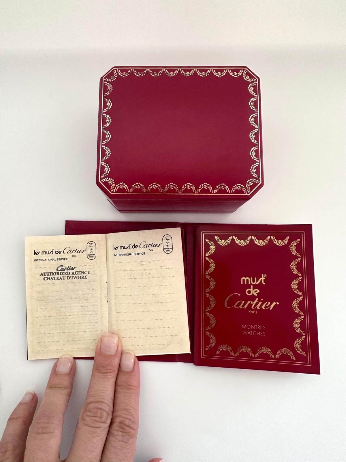 Cartier watch certificate and hand