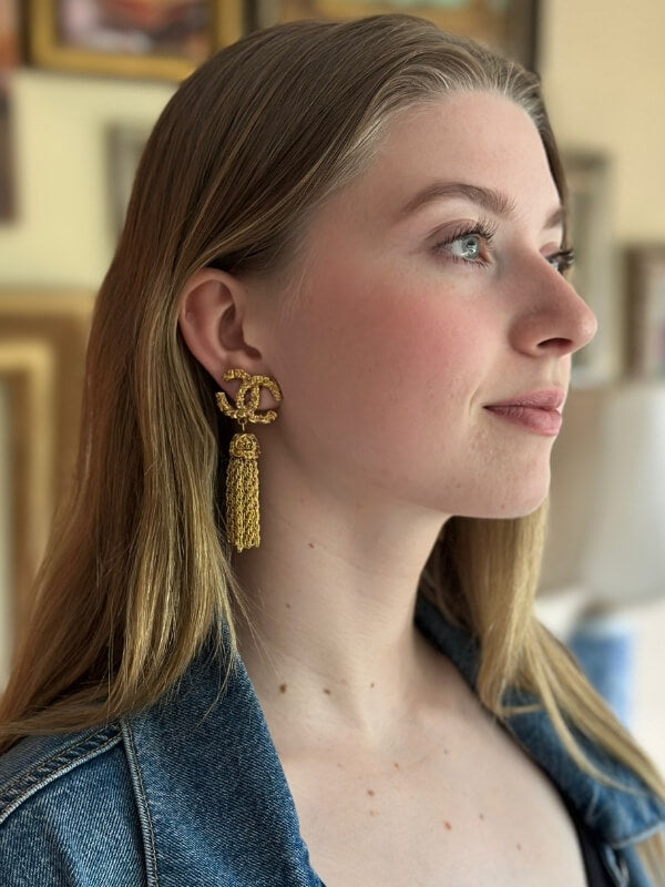 Louise Row Studio featuring vintage Chanel tassel earring son model 