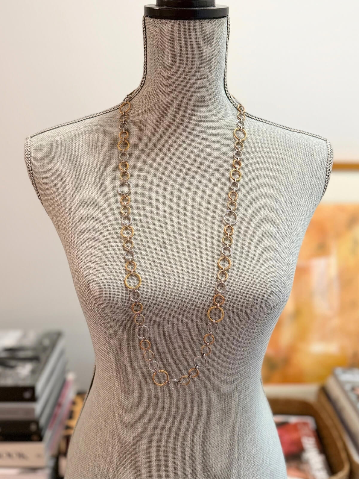 Louise Row featuring Charriol 3-Tone Long Necklace on grey mannequin
