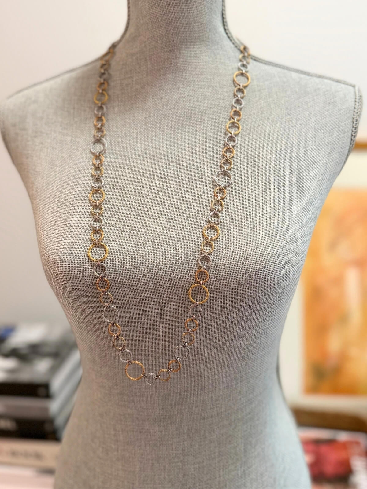 Louise Row featuring Charriol 3-Tone Long Necklace on grey mannequin