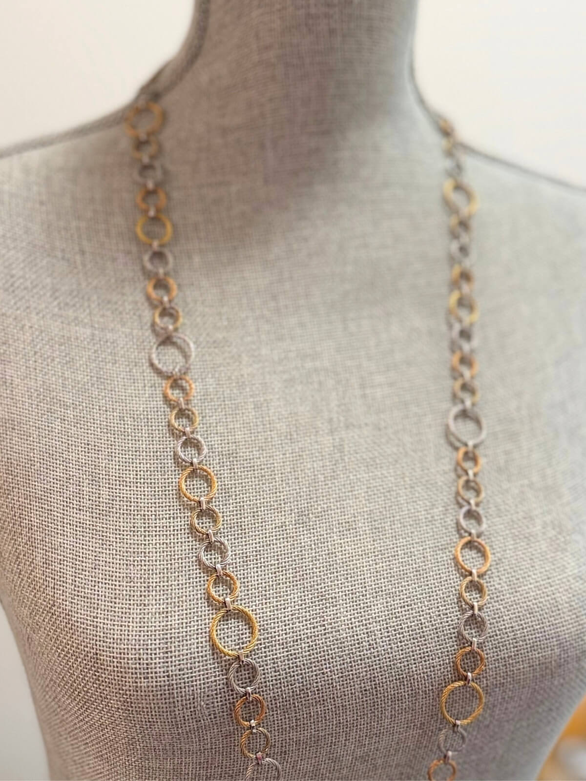 Louise Row featuring Charriol 3-Tone Long Necklace on grey mannequin