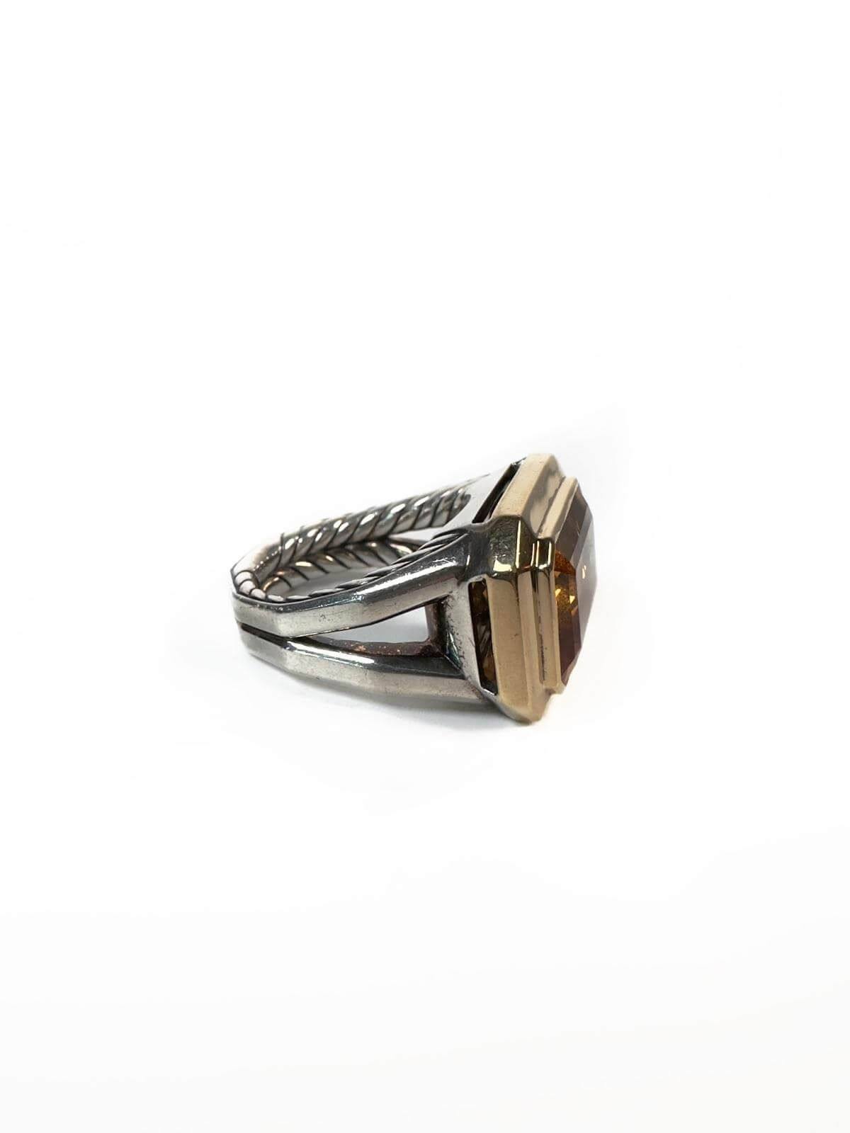 DY Citrine and Gold and silver ring on a white background