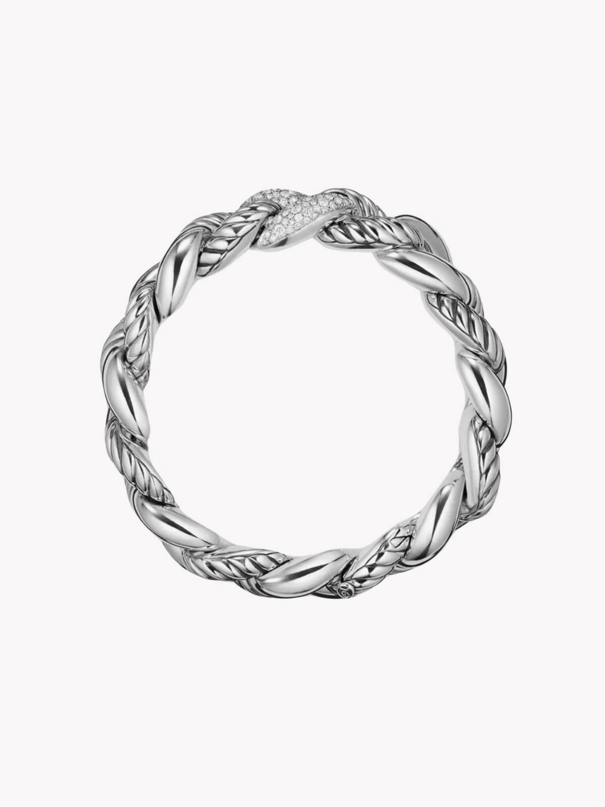 Louise Row Studio featuring David Yurman belmont bracelet made of large link in silver with diamond center station on white background. 