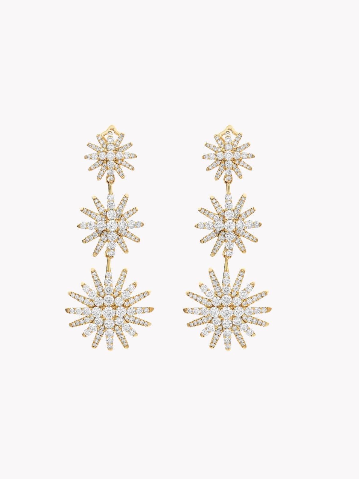 Louise Row Studio David Yurman 18K and diamond Starburst earrings, 3 drop convertible design on white background. 