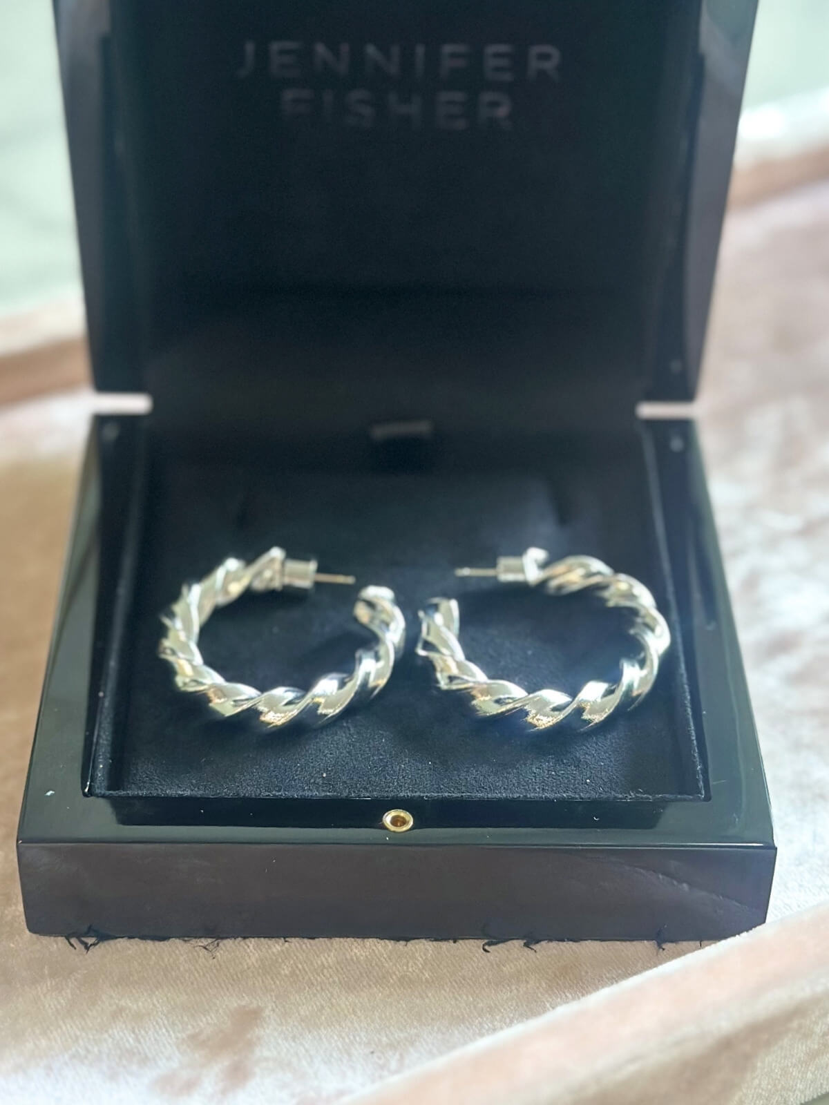 Louise Row featuring Jennifer Fisher Silver Lily Hoop in box 