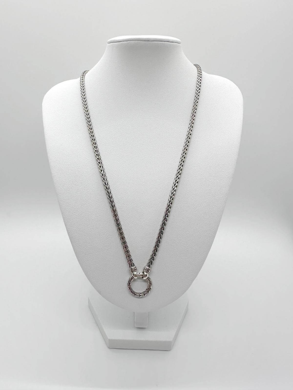 JOhn Hardy Silver chain necklace on a white mannequin bust against a white background