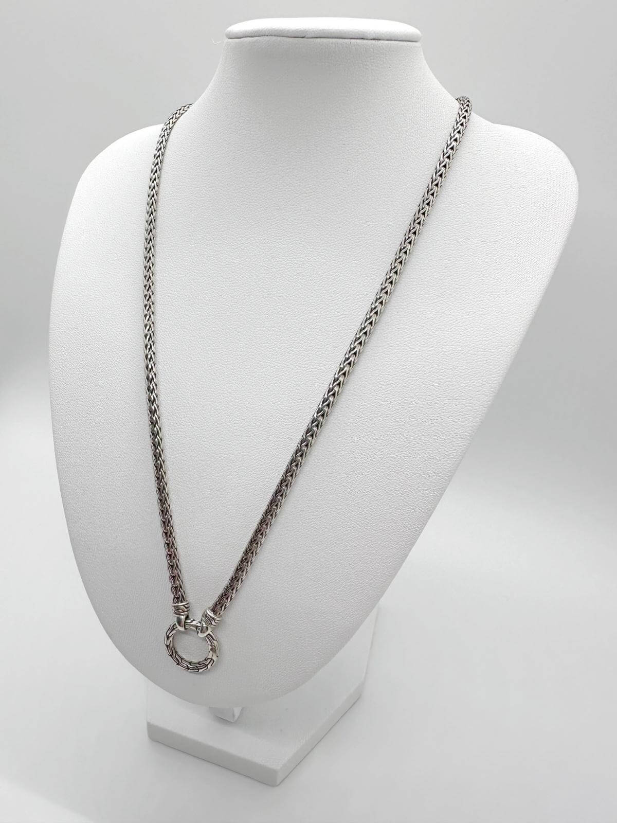 JOhn Hardy Silver chain necklace on a white mannequin bust against a white background