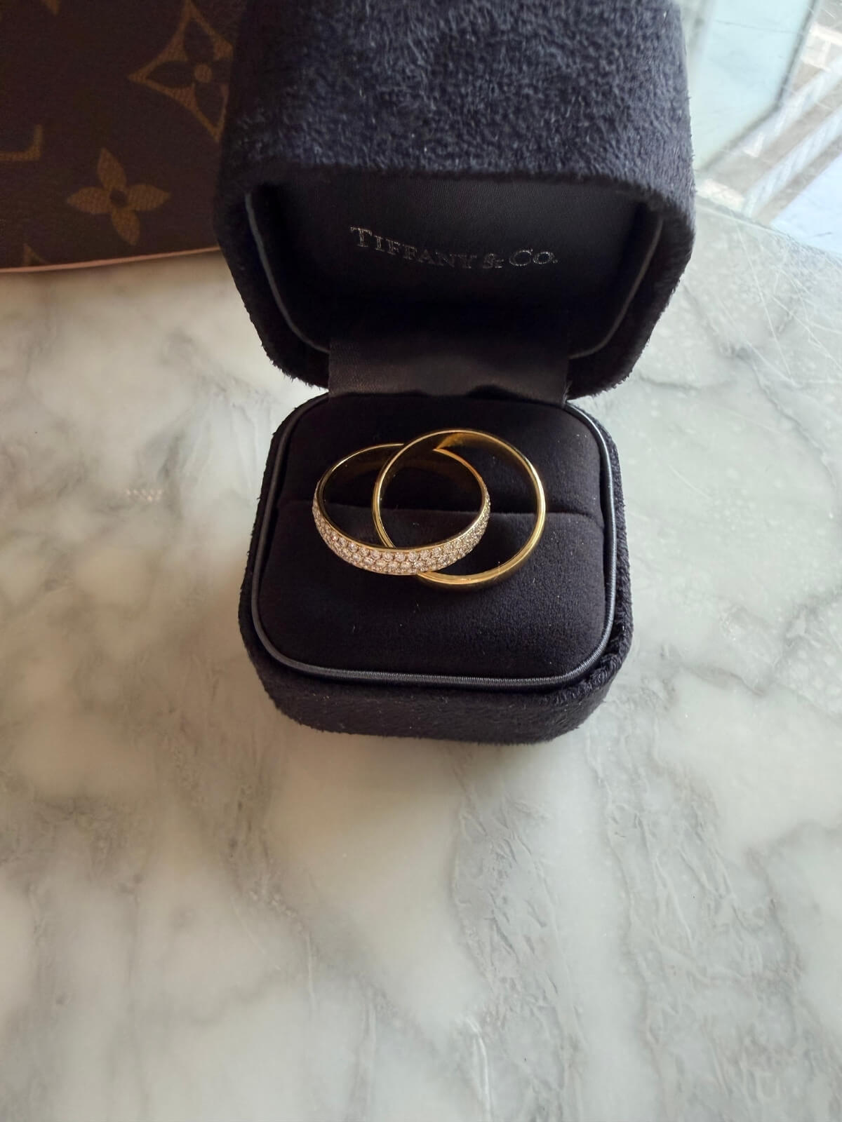 Louise Row featuring TIffany & Co Melody Diamond Ring in box 