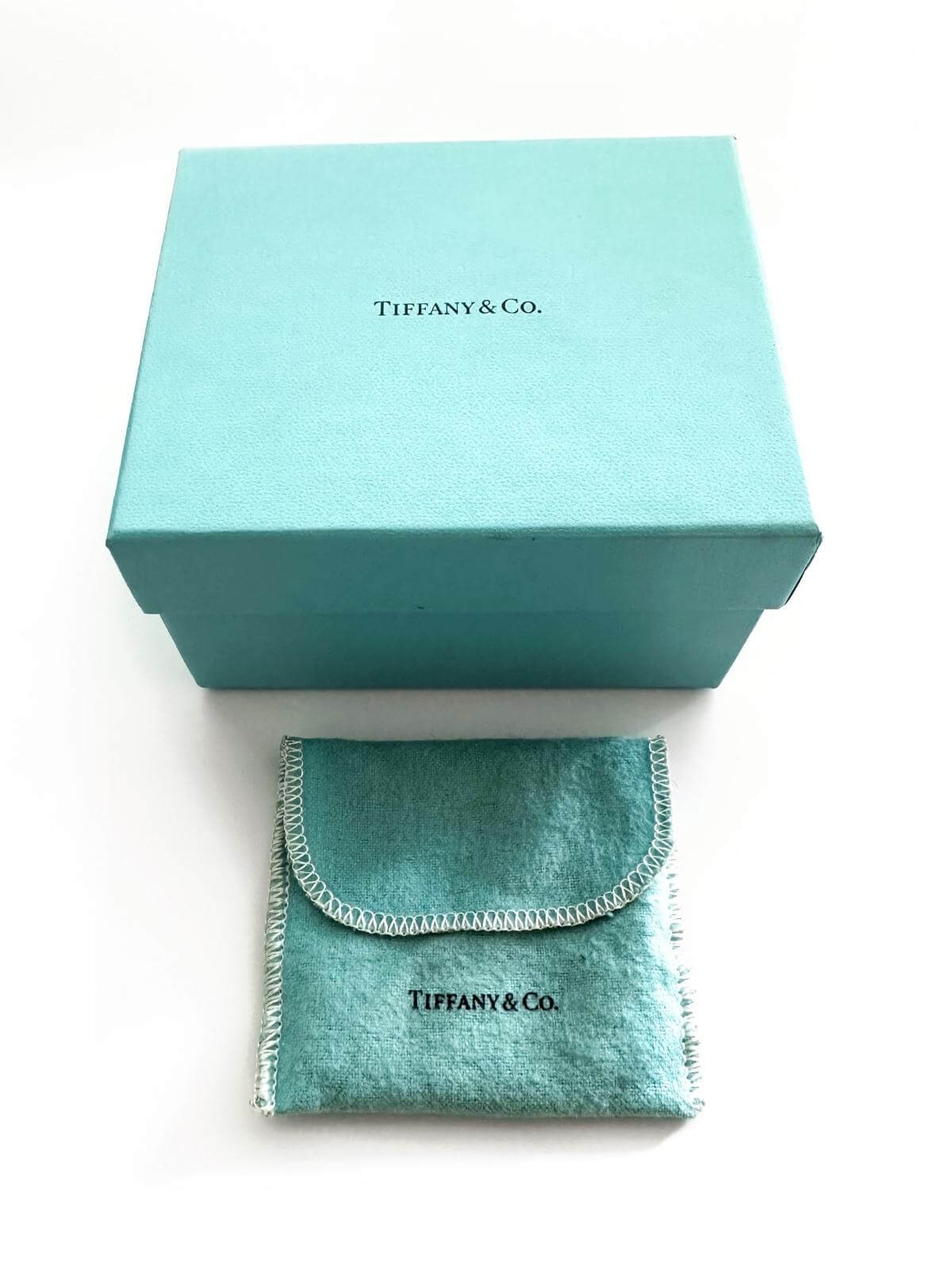 Tiffany & Co. jewelry box and pouch on a white background