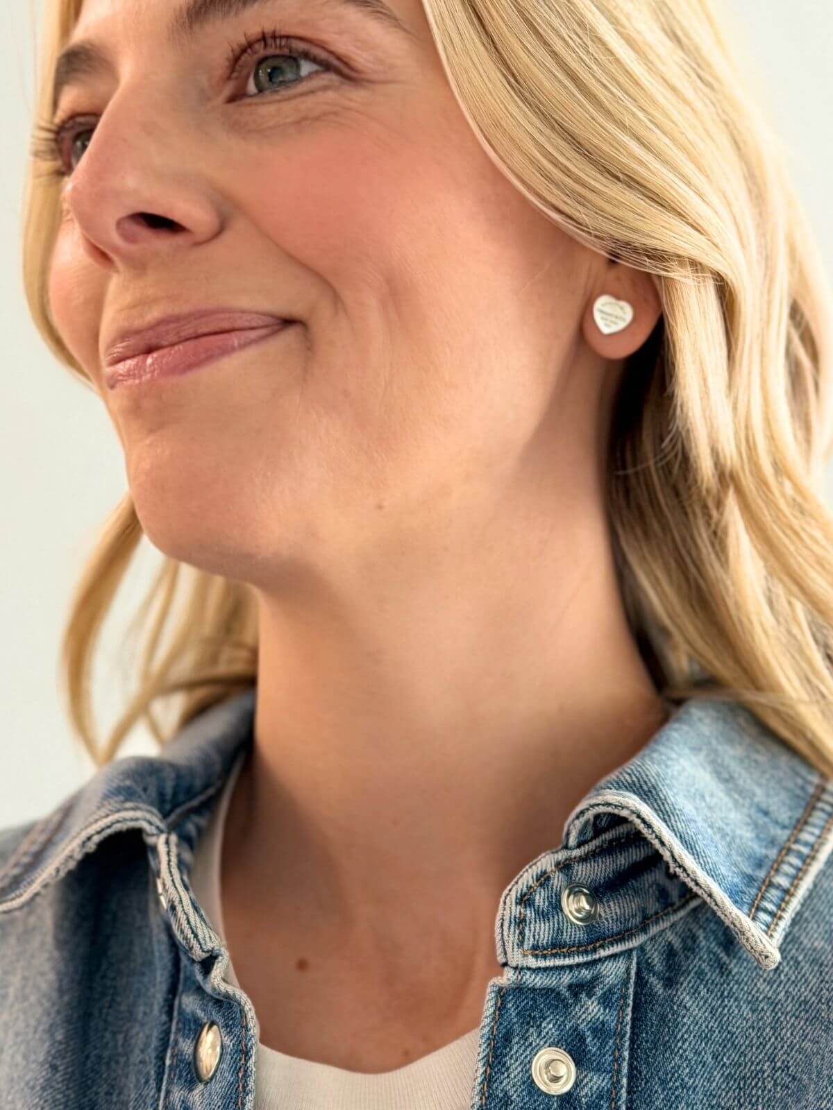 Louise Row featuring Tiffany Heart studs on model