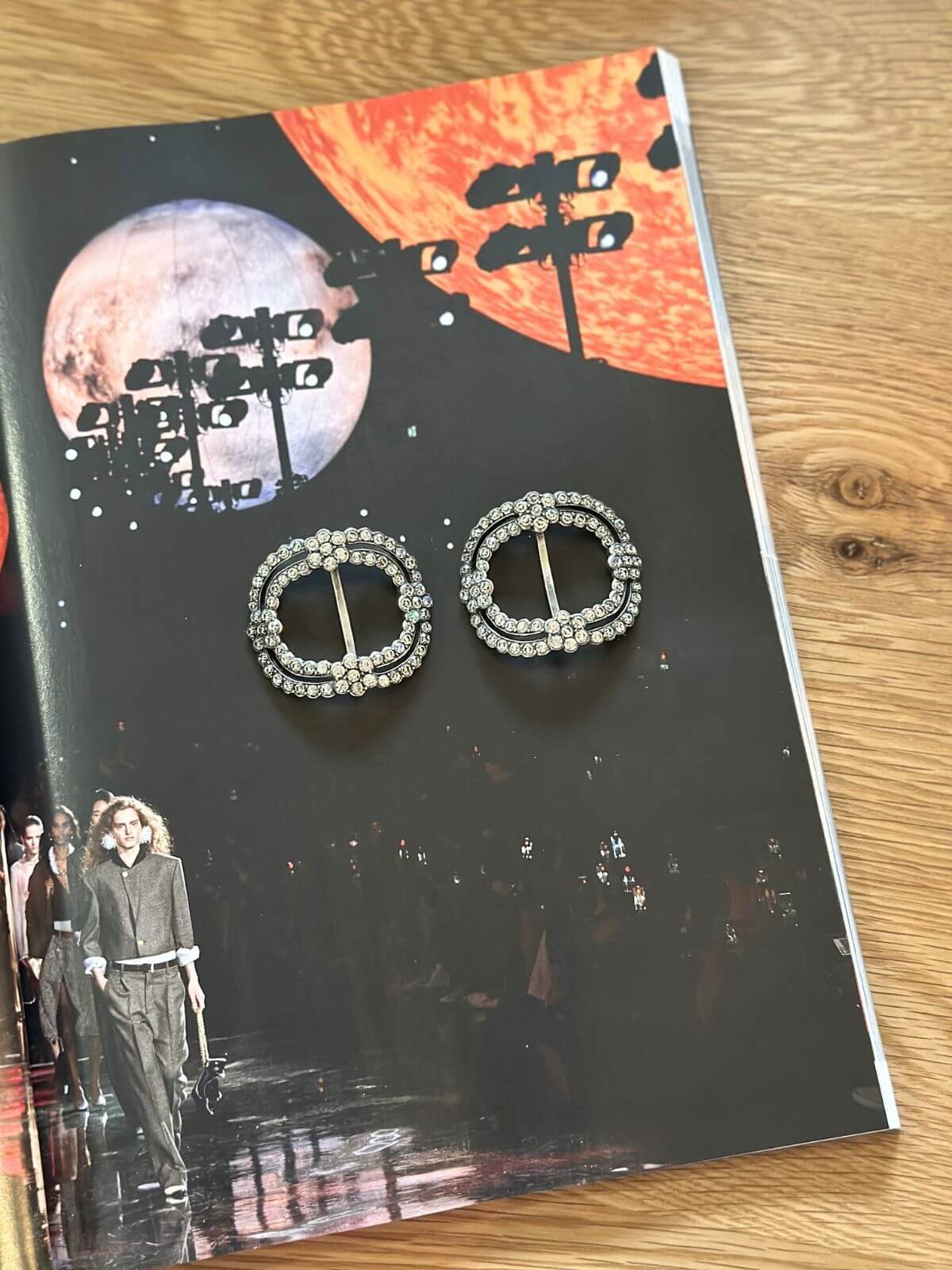 Louise Row Studio  Vintage Rhinestone and silver Shoe Charm on magazine